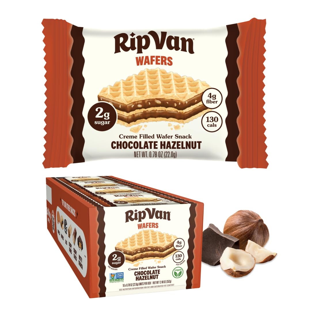Rip Van Chocolate Hazelnut Wafer Cookies - Non GMO Keto Cookies - 16 Count