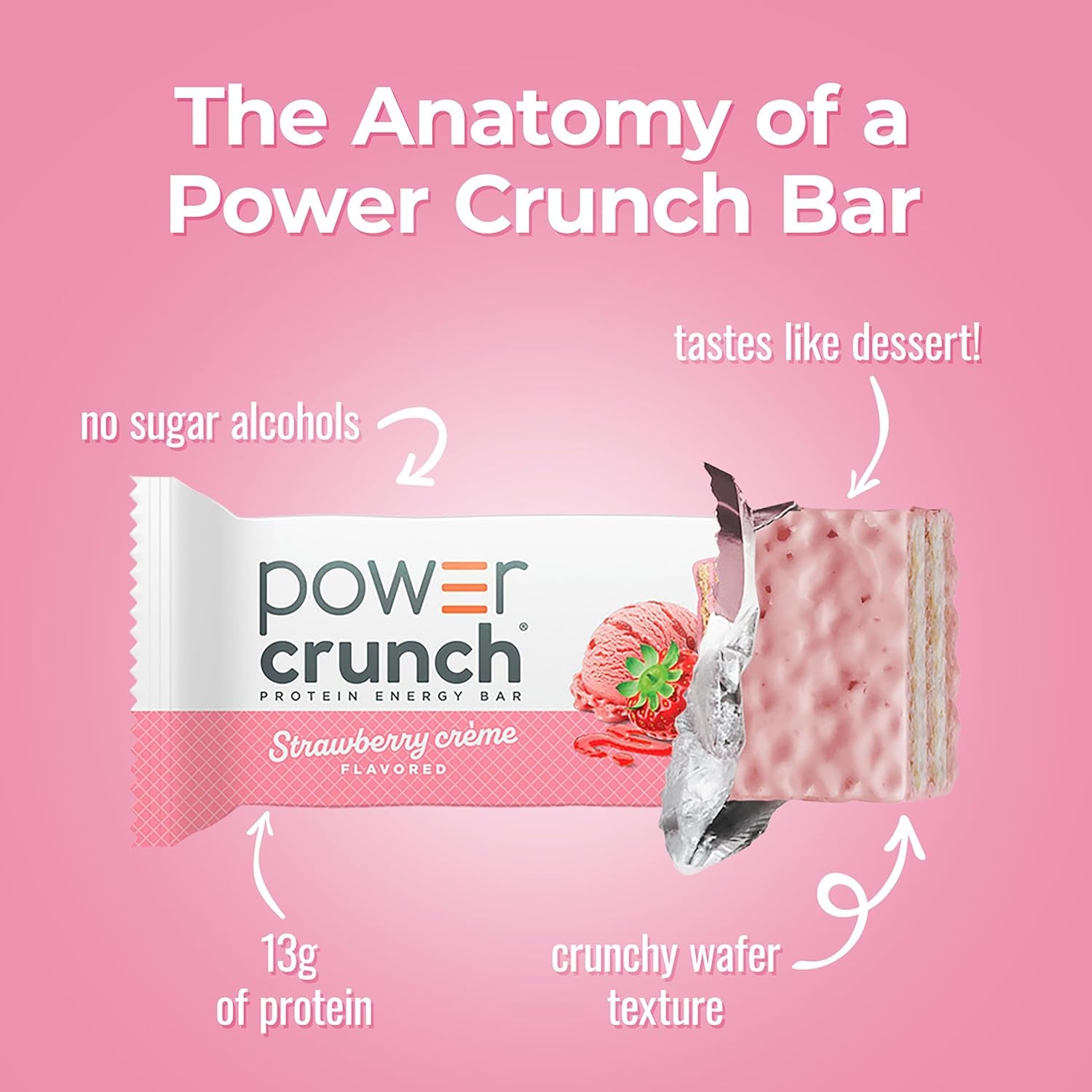 Power Crunch Protein Energy Wafer Bars, Strawberry Crème (12 Count)