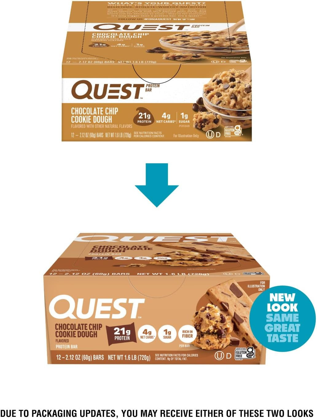 Quest Nutrition Chocolate Chip Cookie Dough Protein Bars, 20G Protein, 12 Count