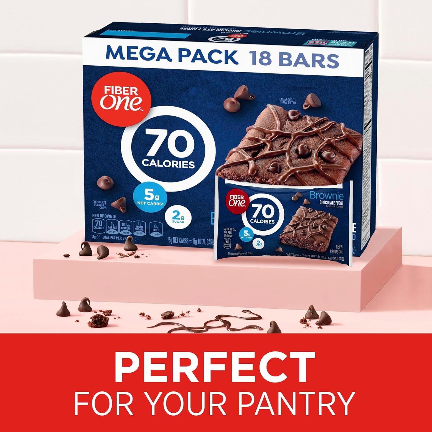 Fiber One 70 Calorie Brownies, Chocolate Fudge Snack Bars, Mega Pack, 18 Ct, 16 Oz