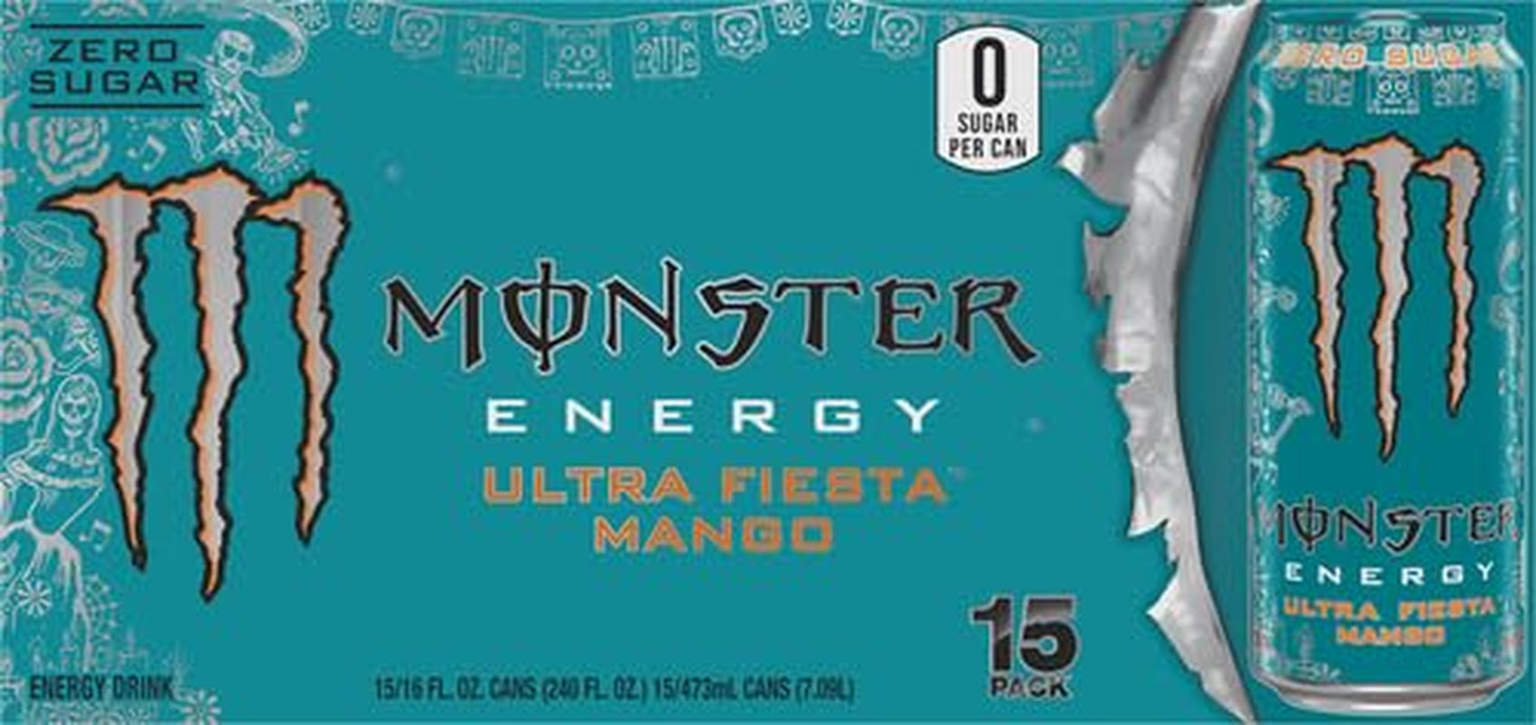 Monster Energy Ultra Fiesta Mango, Sugar Free Energy Drink, 16 Ounce | Pack of 15
