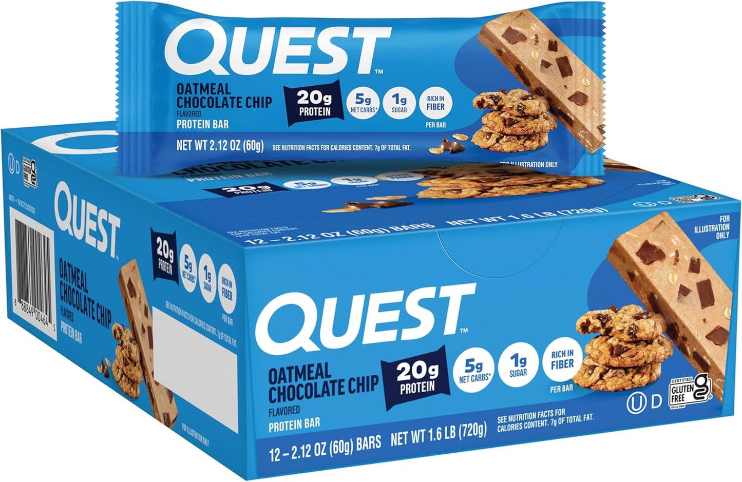 Quest Nutrition Oatmeal Chocolate Chip Protein Bars, 20G Protein, 12 Count