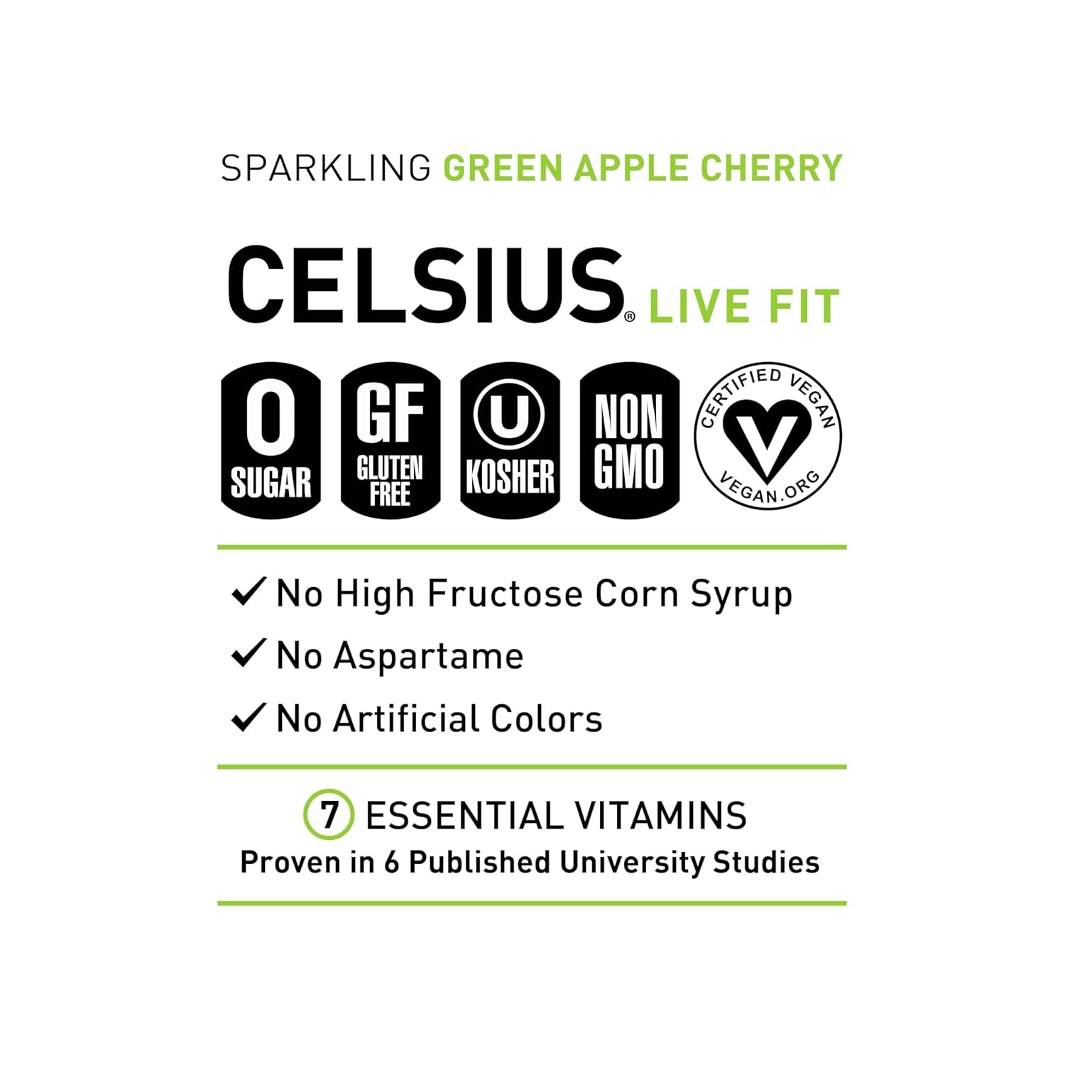 CELSIUS Sparkling Green Apple Cherry, Sugar Free Energy Drink, 12 Fl Oz (Pack of 12)