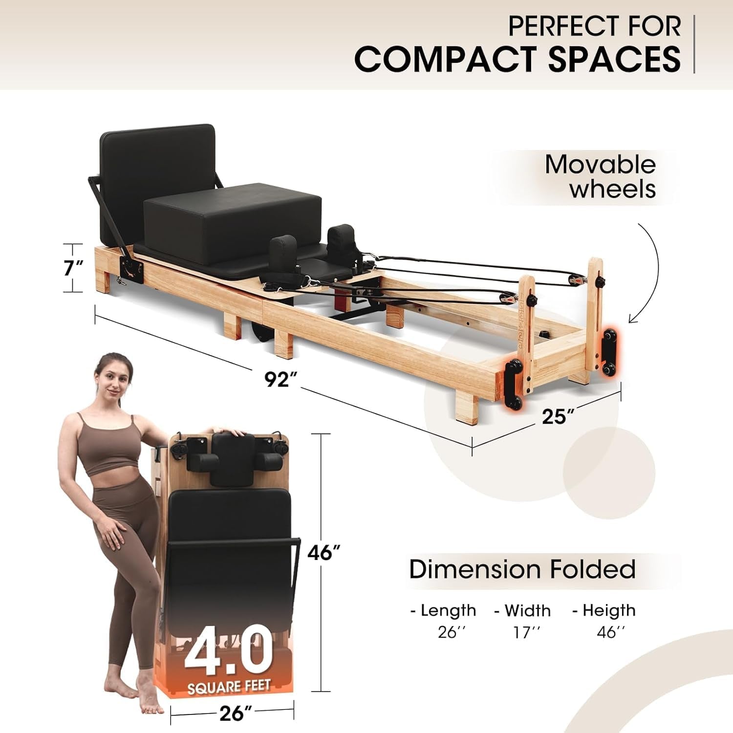 Pilates Reformer, 92" Wooden Pilates Reformer Machine