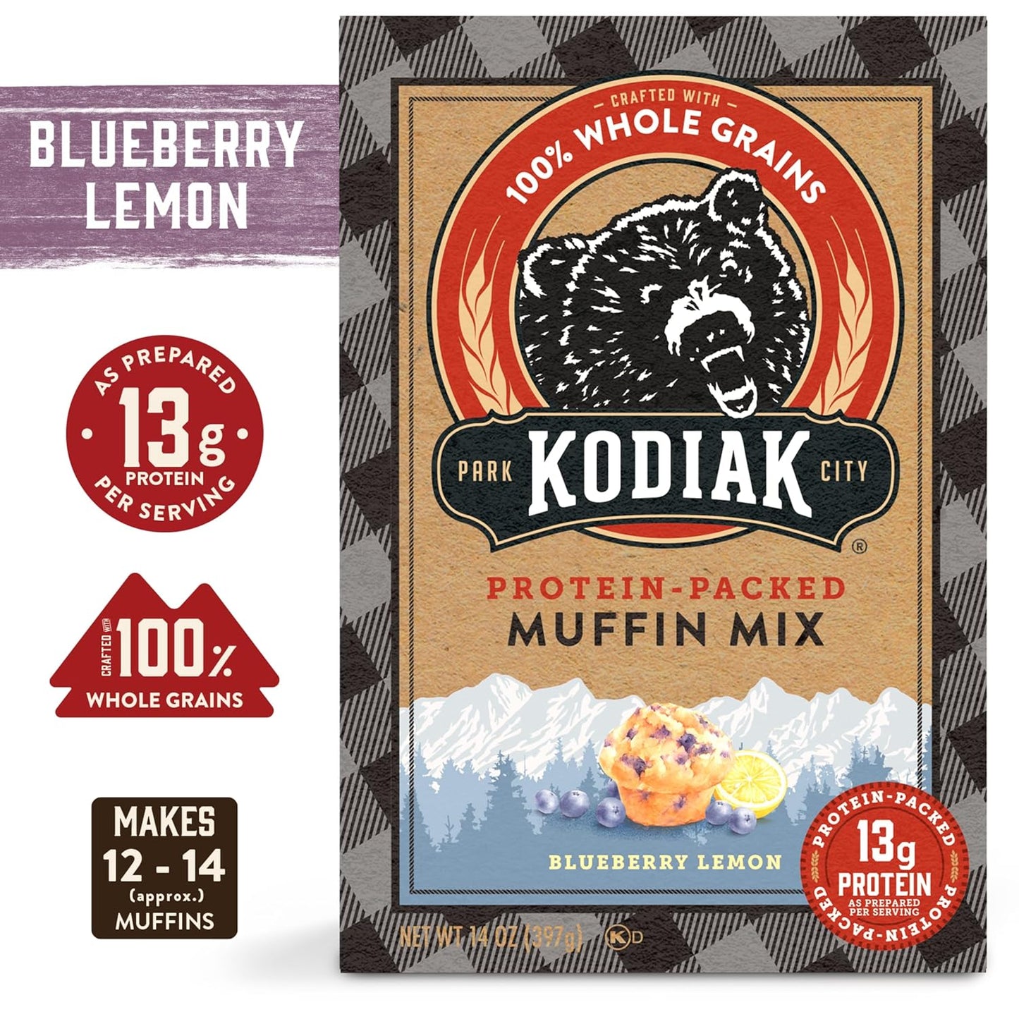 Kodiak Cakes Power Bake, Protein Muffin Mix, Blueberry Lemon (Pack of 6)