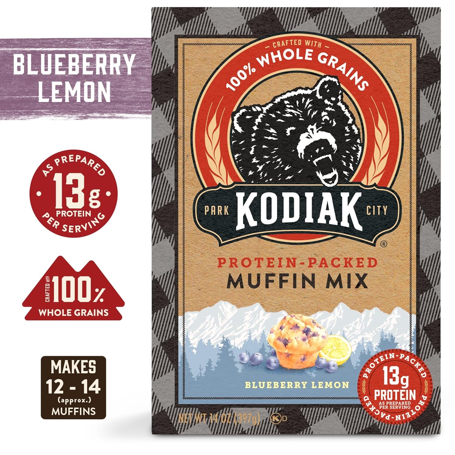 Kodiak Cakes Power Bake, Protein Muffin Mix, Blueberry Lemon (Pack of 6)