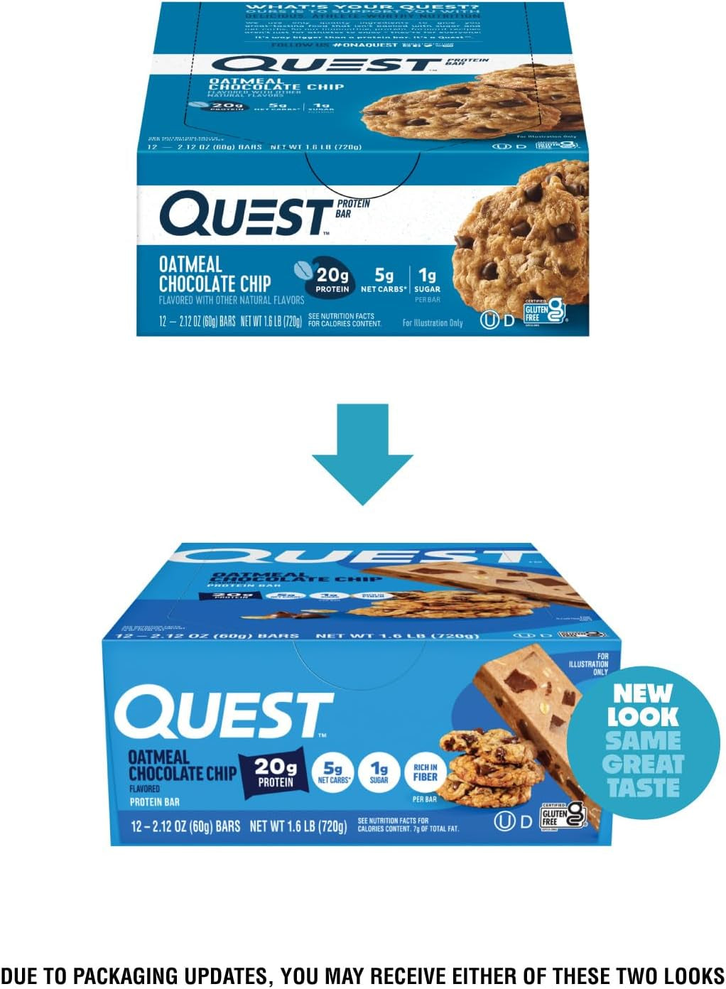 Quest Nutrition Oatmeal Chocolate Chip Protein Bars, 20G Protein, 12 Count