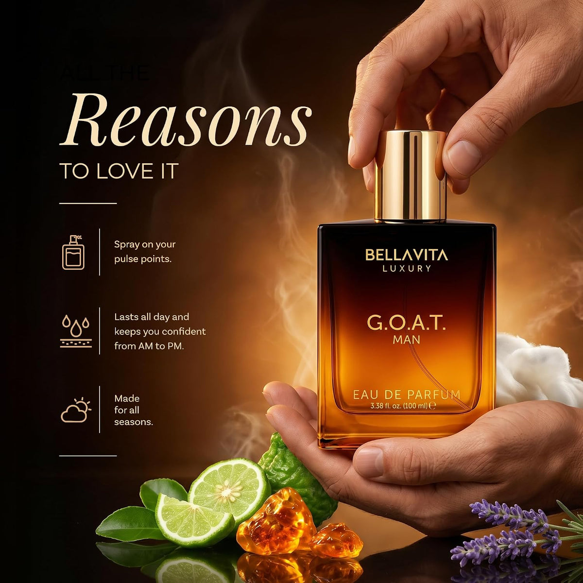 Bellavita Luxury G.O.A.T. Eau De Parfum for Men, 3.4 Fl Oz (100 Ml)