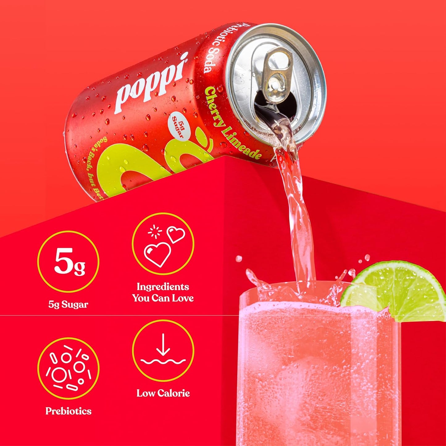 Poppi Prebiotic Soda, Sparkling Water & Fruit Juice, Cherry Limeade, 12 oz, 12 Pack