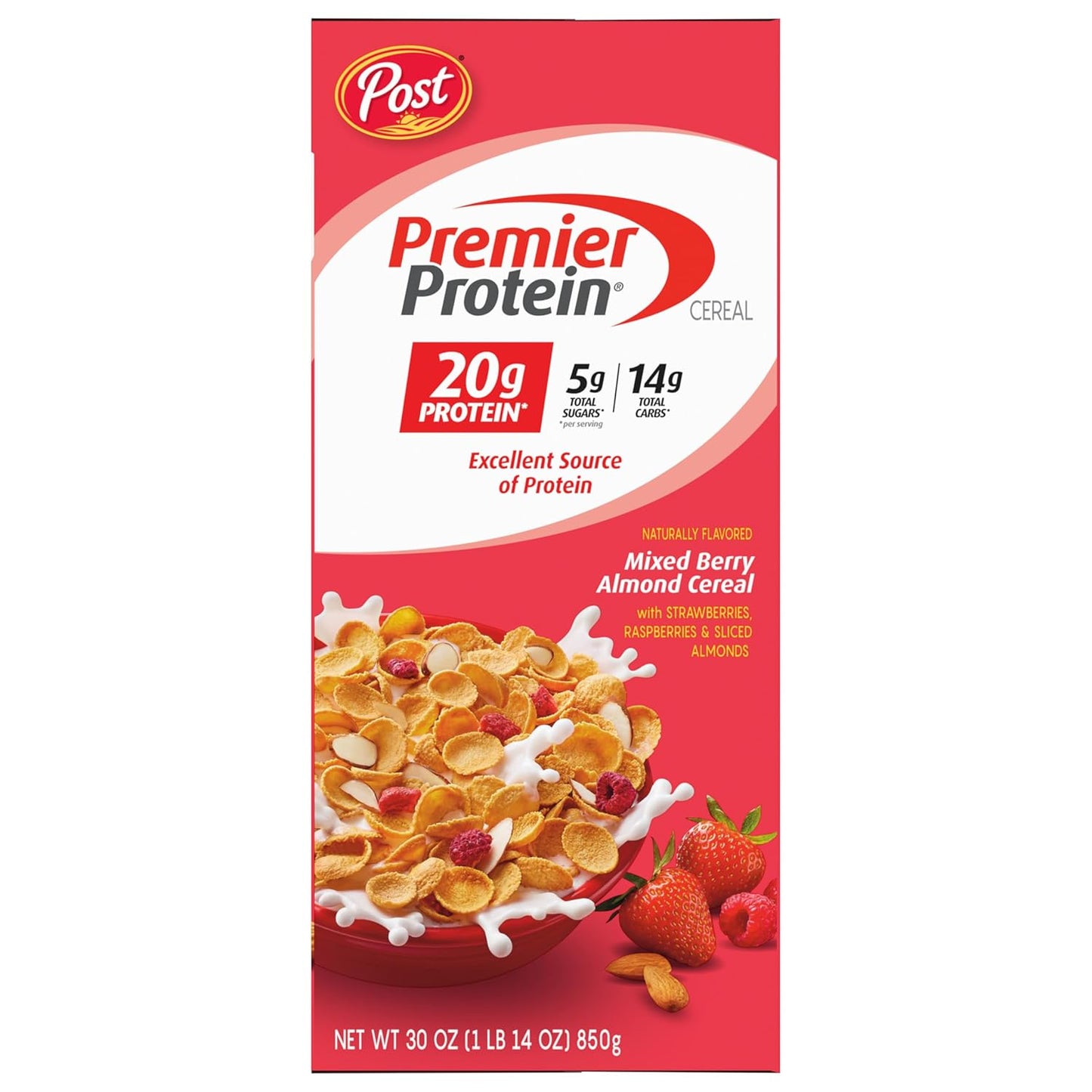 Premier Protein Mixed Berry Almond Breakfast Cereal, High-Protein Crunch with Real Fruit and Nuts