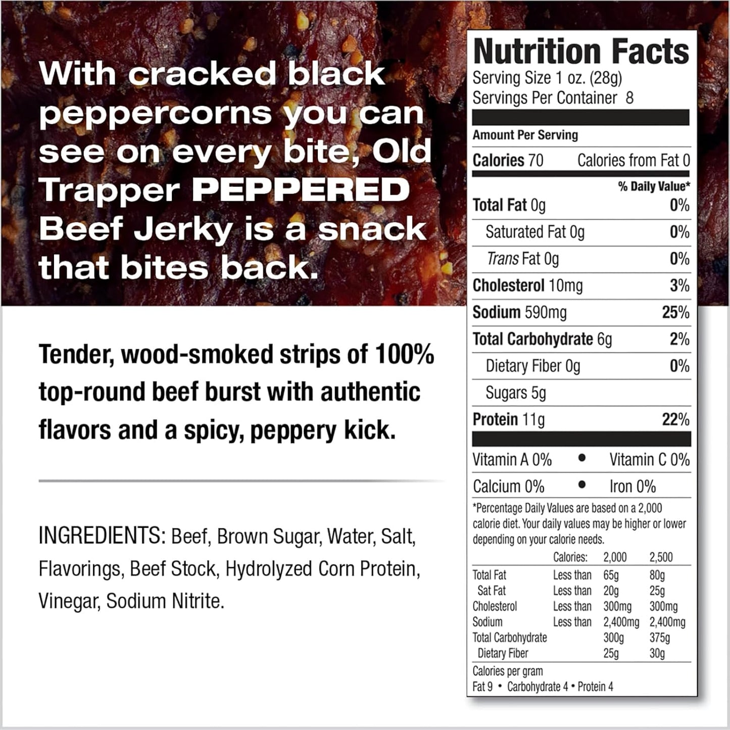 Old Trapper Beef Jerky Peppered 8 Ounce Pack
