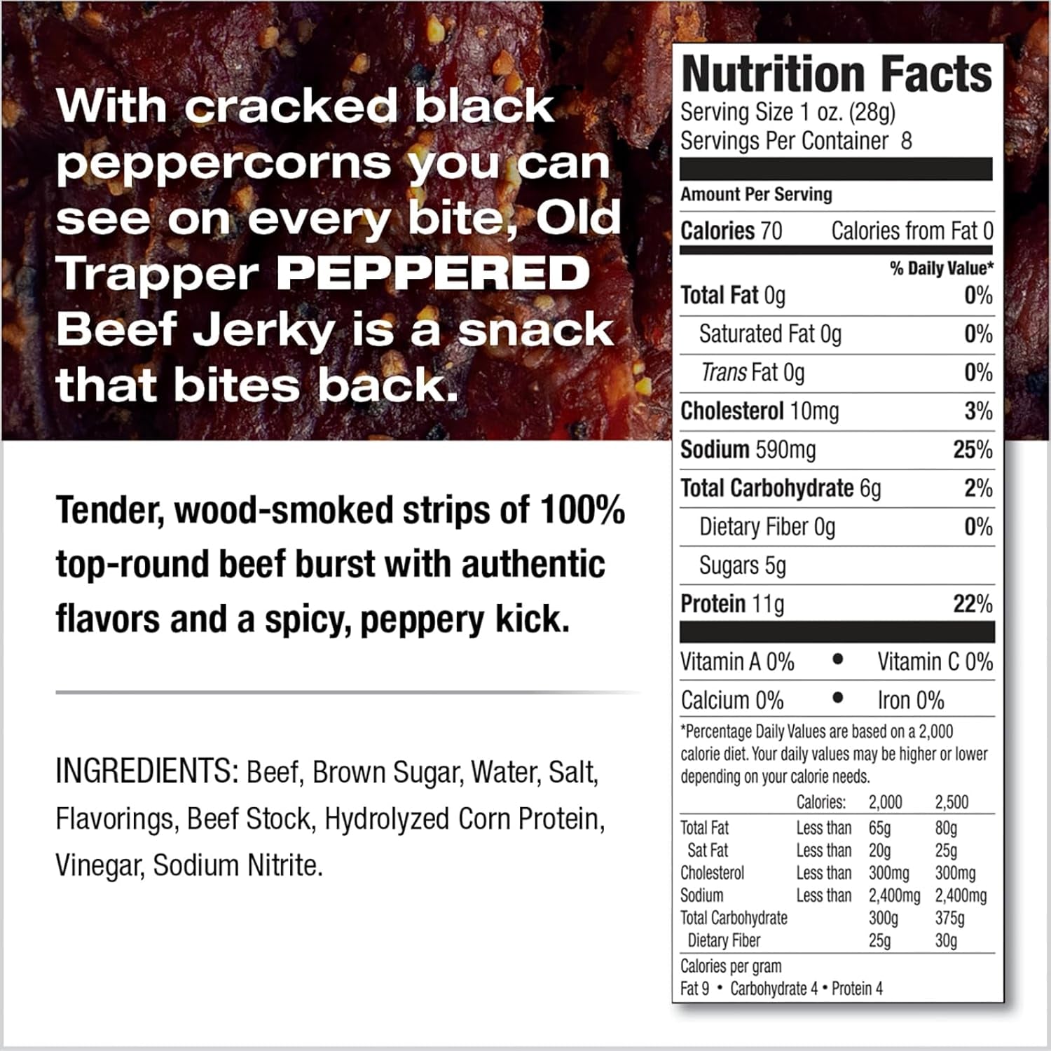 Old Trapper Beef Jerky Peppered 8 Ounce Pack
