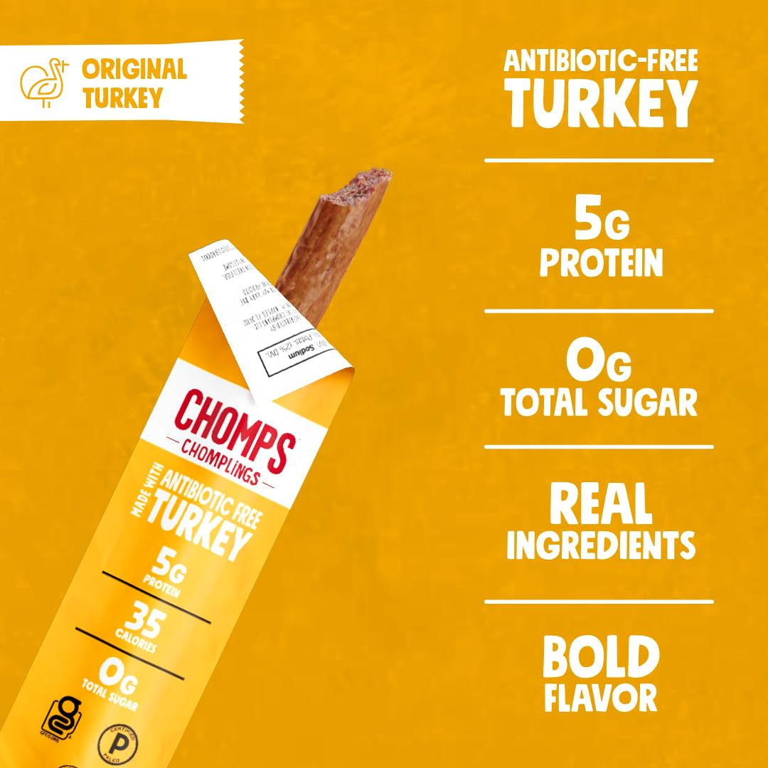 Chomps Snack Size Original Turkey Jerky Meat Sticks, 0.5oz (Pack of 24)