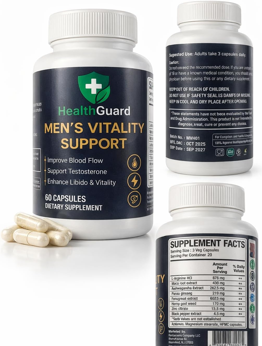 Healthguard Men’s Vitality Support – Horny Goat Weed, Maca, Fenugreek & L-Arginine
