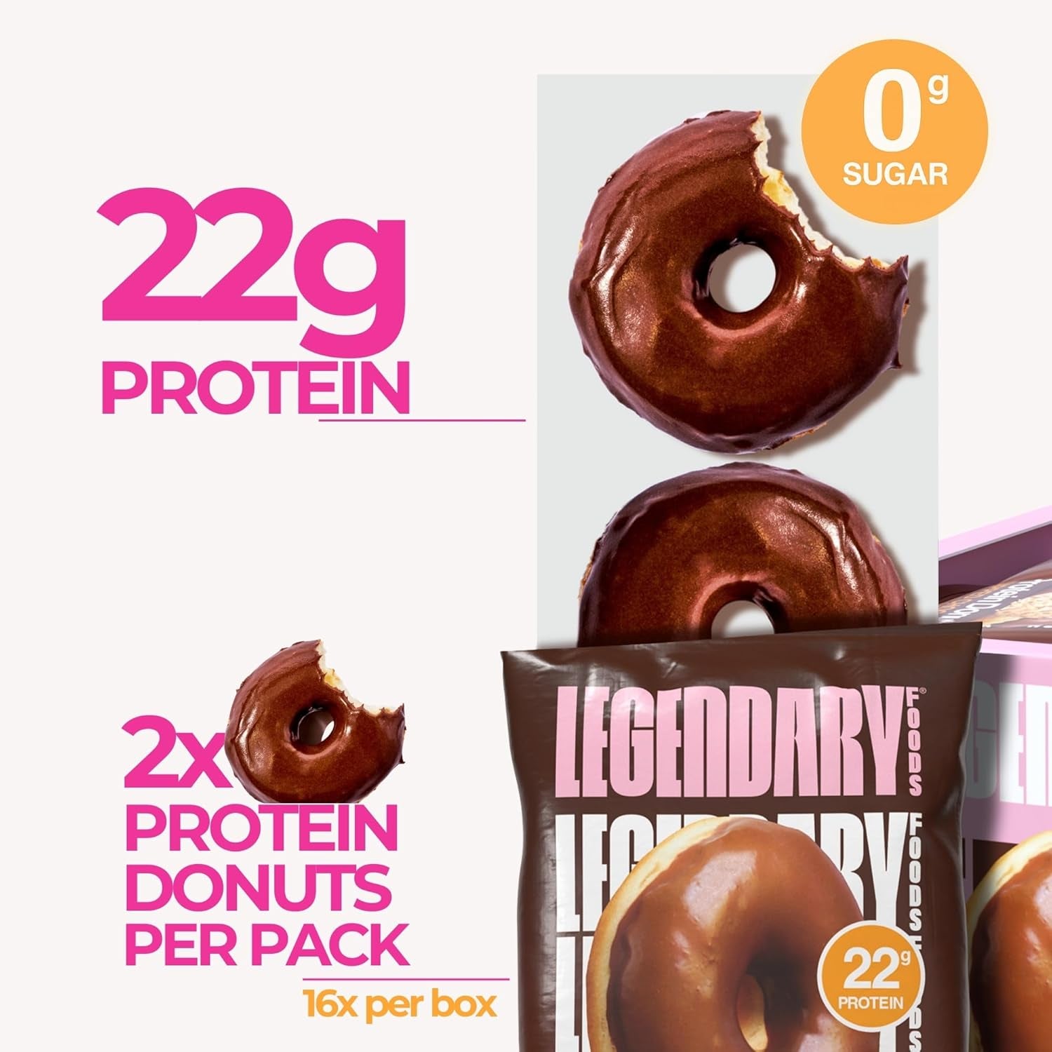 Protein Donuts - 22G Protein, Dipped Chocolate, Zero Sugar Snack - 8 Pack with Two Donuts per Pack