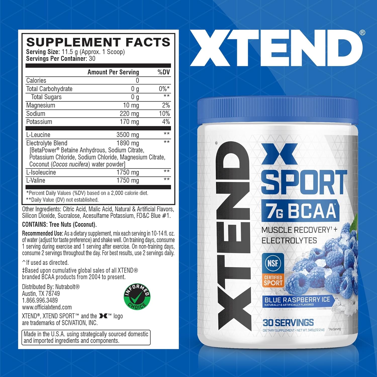 XTEND Sport BCAA Powder Blue Raspberry Ice