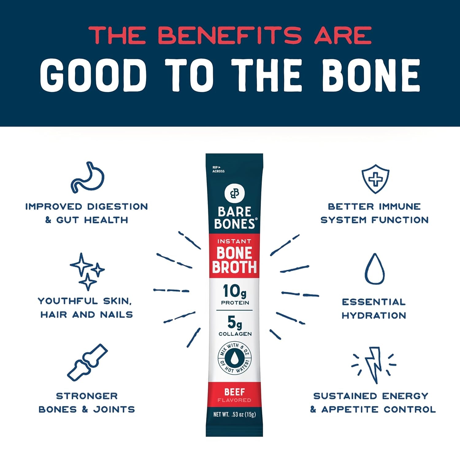 Beef Bone Broth Instant Powdered Mix Packets | 5G Collagen | 10G Protein | Keto & Paleo Friendly