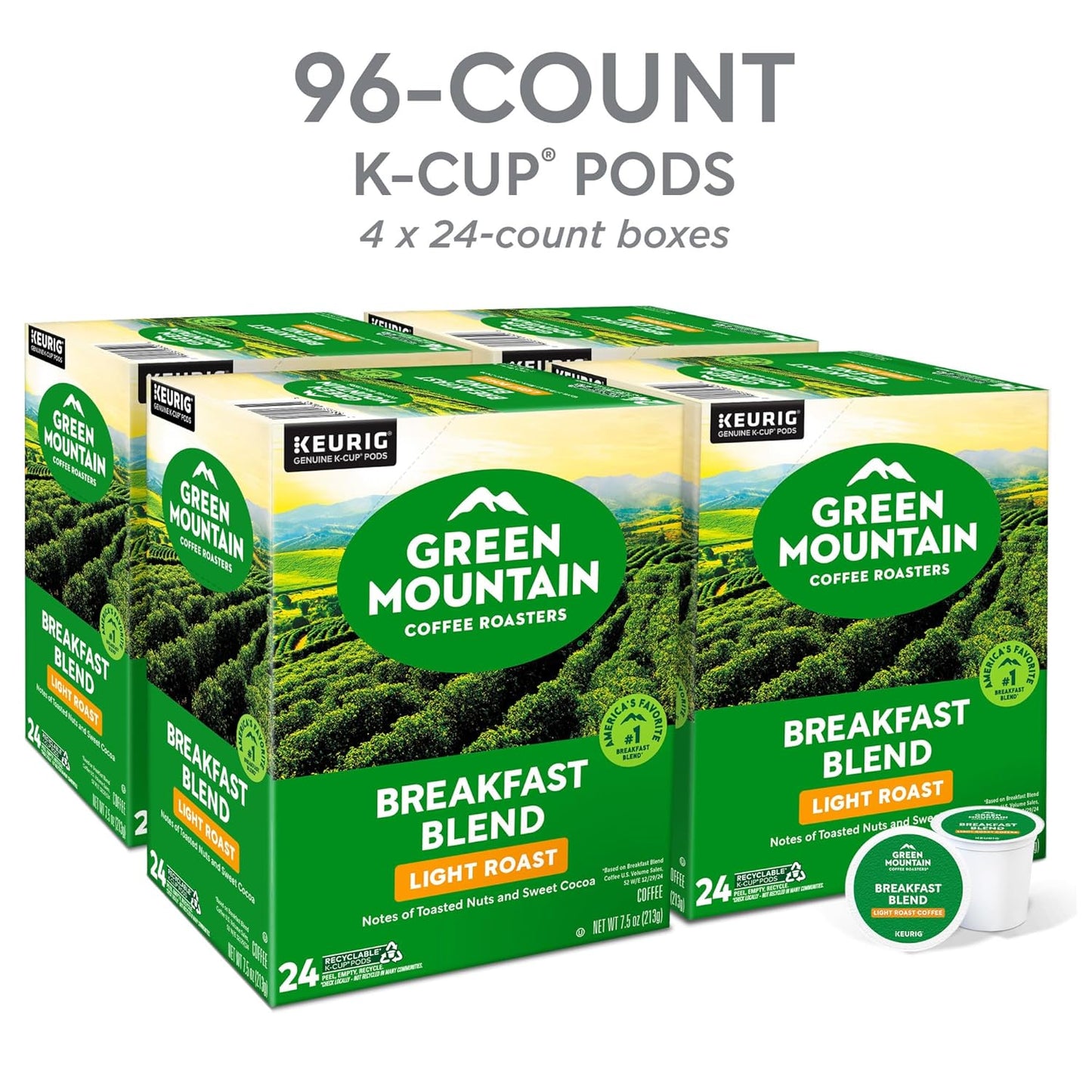 Green Mountain Coffee Roasters Breakfast Blend Single-Serve Keurig K-Cup Pods