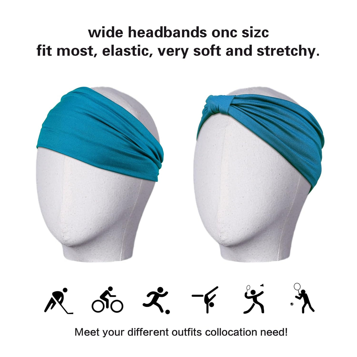 Gili 2 Pack Wide Headbands for Women Boho African Knotted Non Slip Fashion Hair Bands Yoga Running Sports Workout Gym Head Wraps Elastic Soft Cotton Cloth Turbans Bandana for Girls (Dark Green, Teal)
