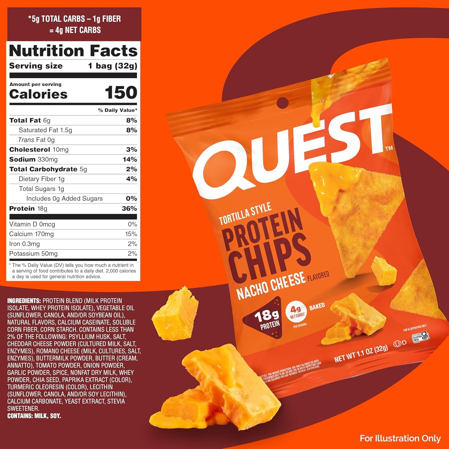 Nutrition Nacho Cheese Tortilla Style Protein Chips (Pack of 12)
