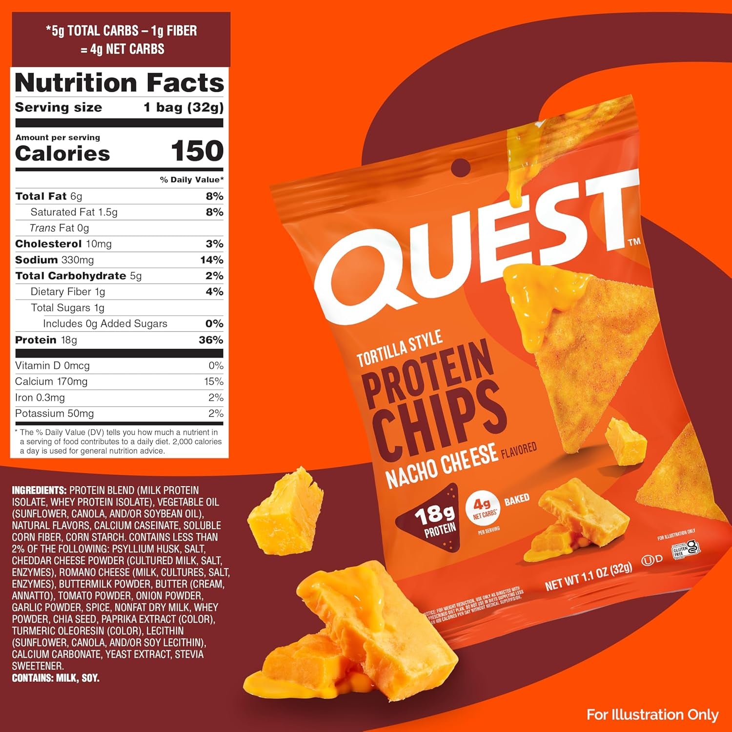 Nutrition Nacho Cheese Tortilla Style Protein Chips (Pack of 12)