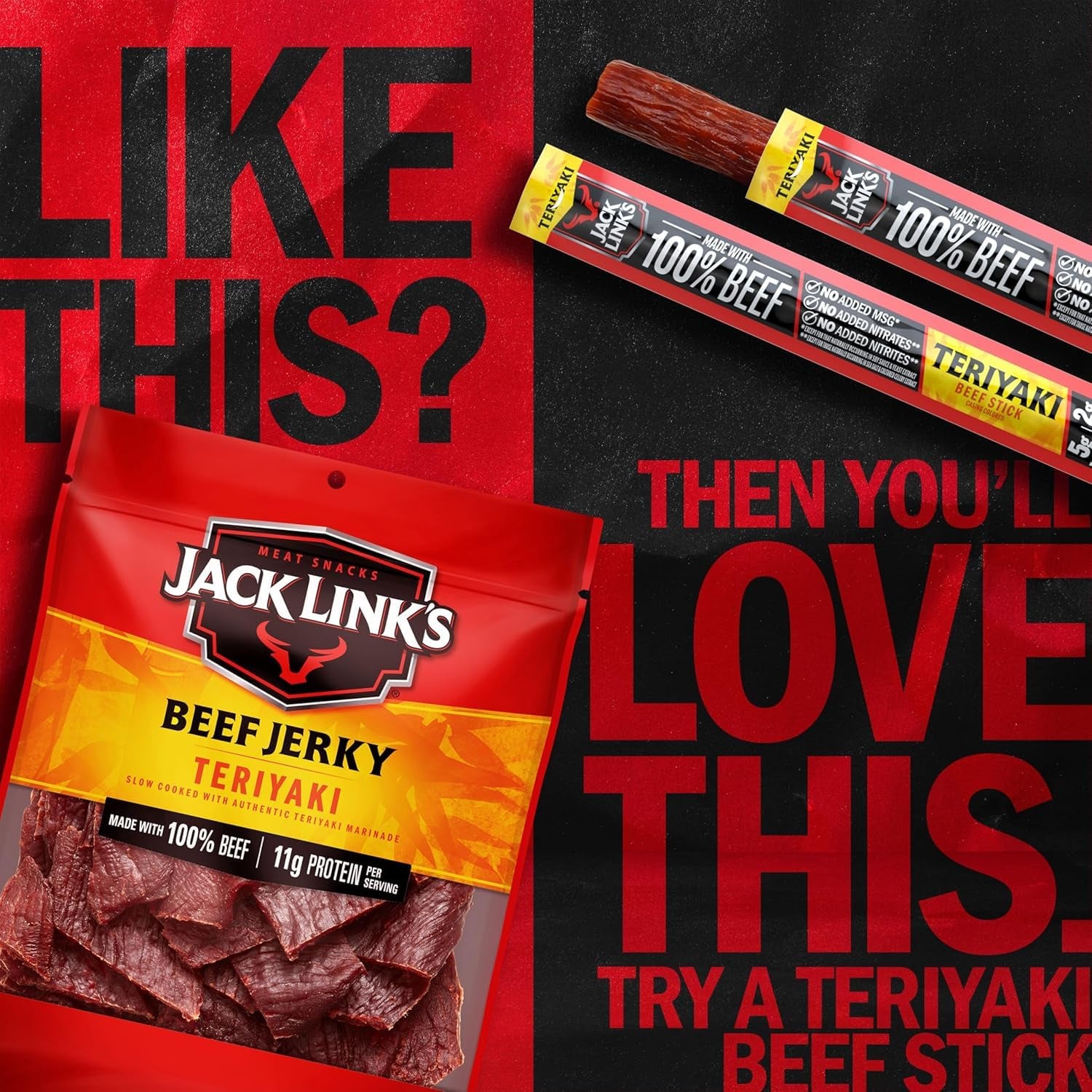 Jack Link's Beef Jerky, Teriyaki, Half Pounder Large Jerky Bag