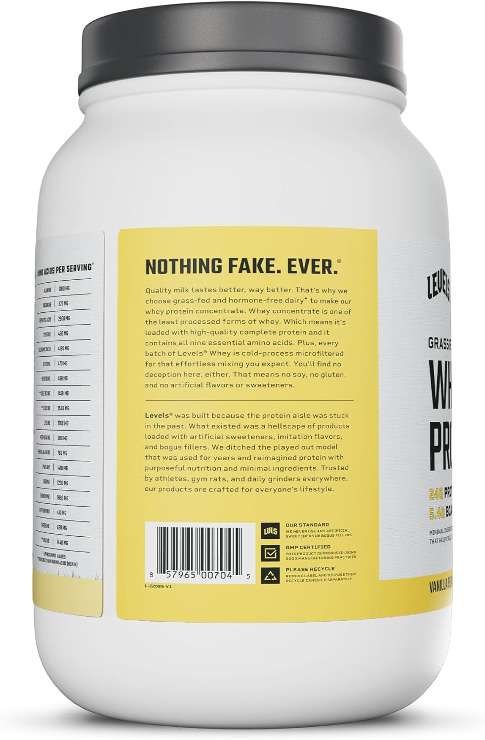 Levels Grass Fed Whey Protein Powder, No Artificials, 24G of Protein, 2LB