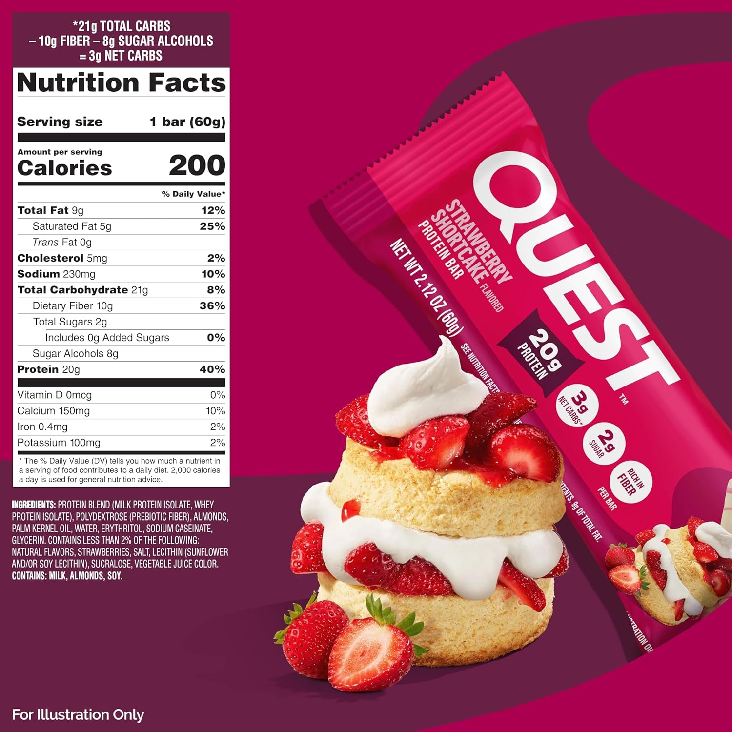 Quest Nutrition Protein Bars, Strawberry Shortcake, 20G Protein, 12 Count
