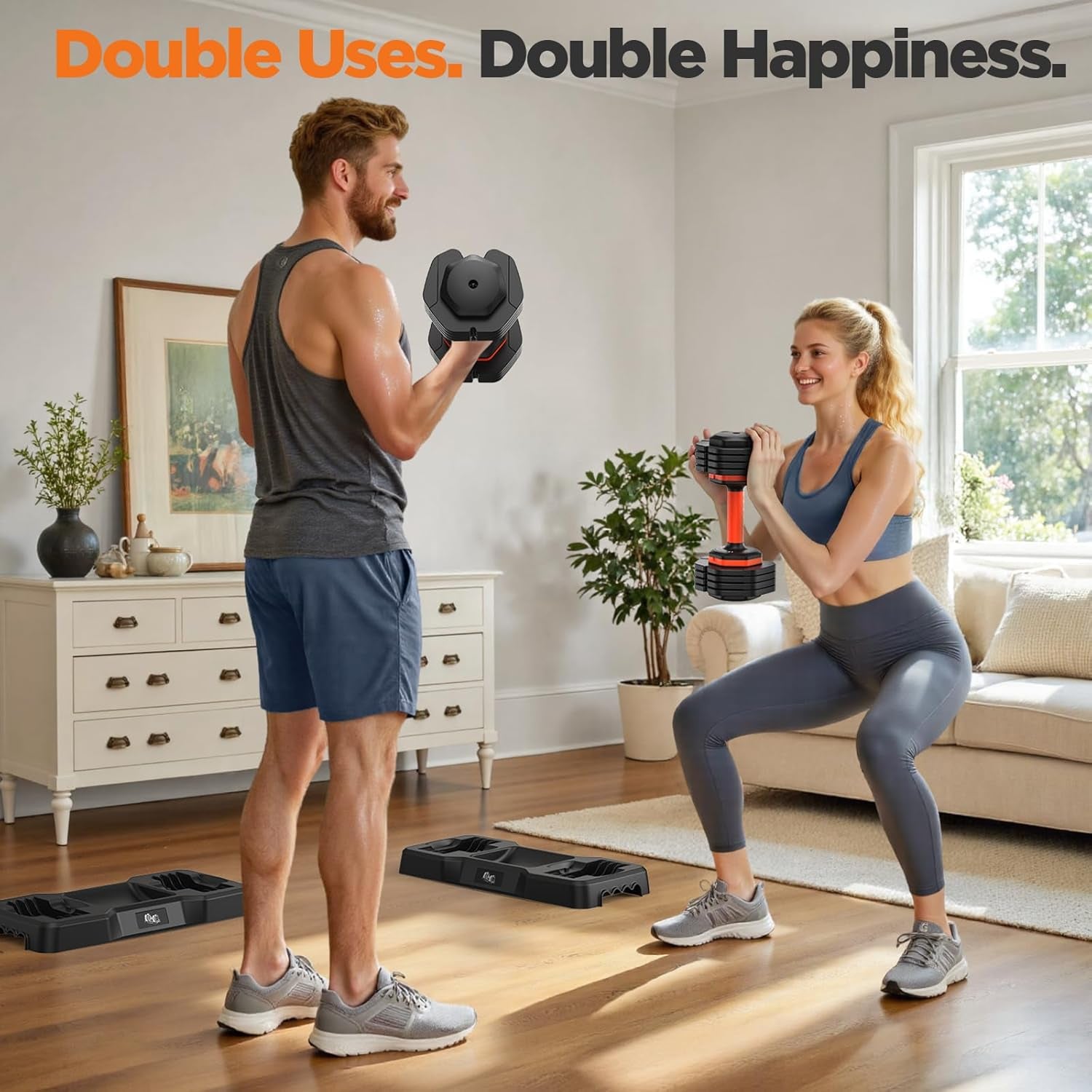 LifeOG Updated Adjustable Dumbbell Set of 2 - 25lbs/50lbs