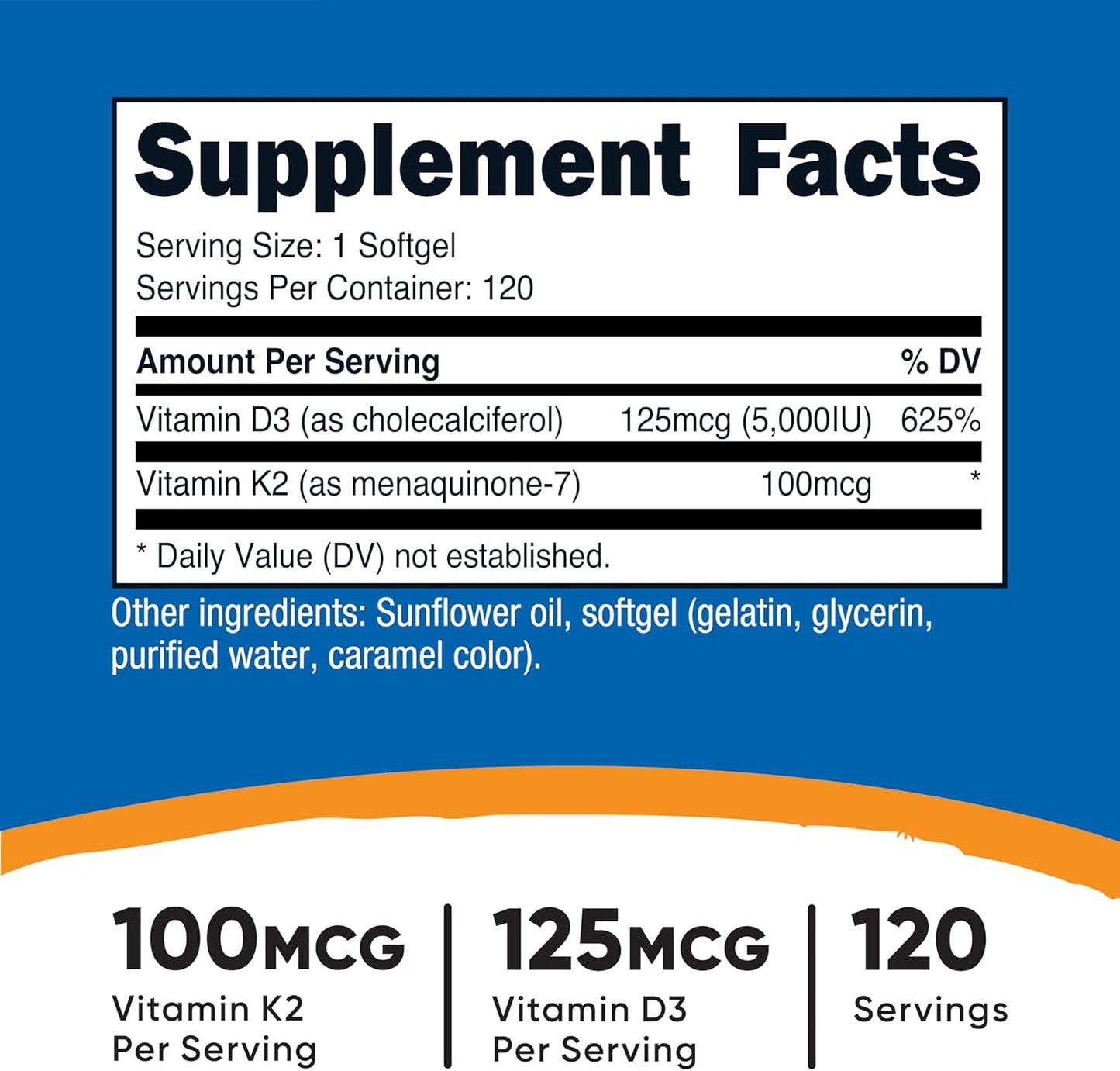 Nutricost Vitamin D3 + K2 (5000 IU D3 / 100mcg MK7)
