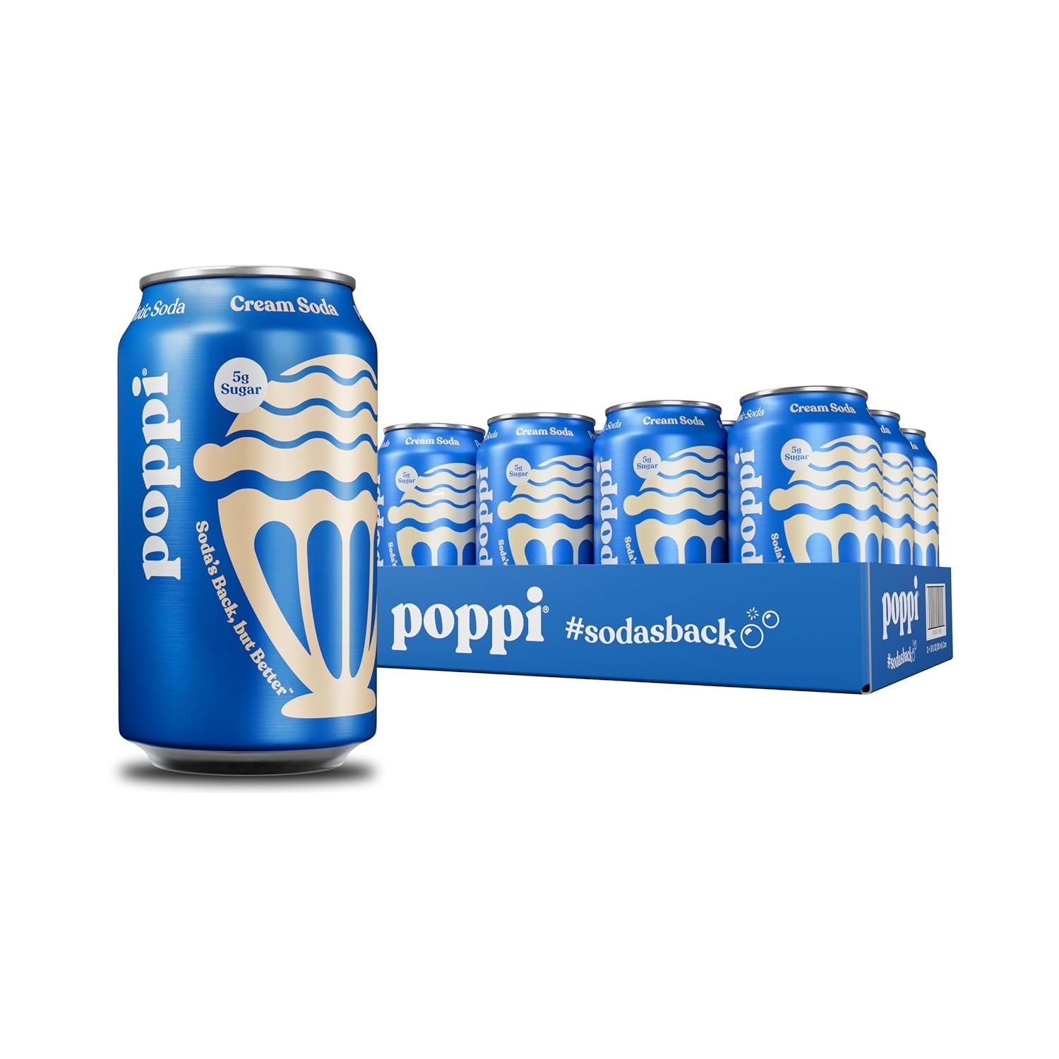 Poppi Prebiotic Soda, Sparkling Water & Fruit Juice, Cream Soda, 12 oz, 12 Pack