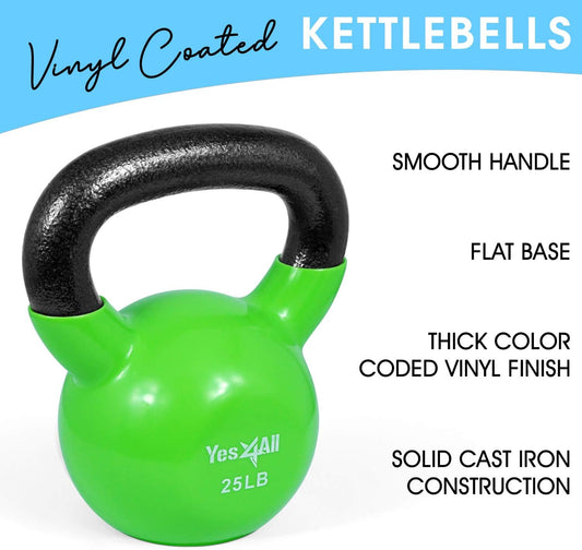10 - 25lb Vinyl Coated Kettlebell Cast Iron Sets
