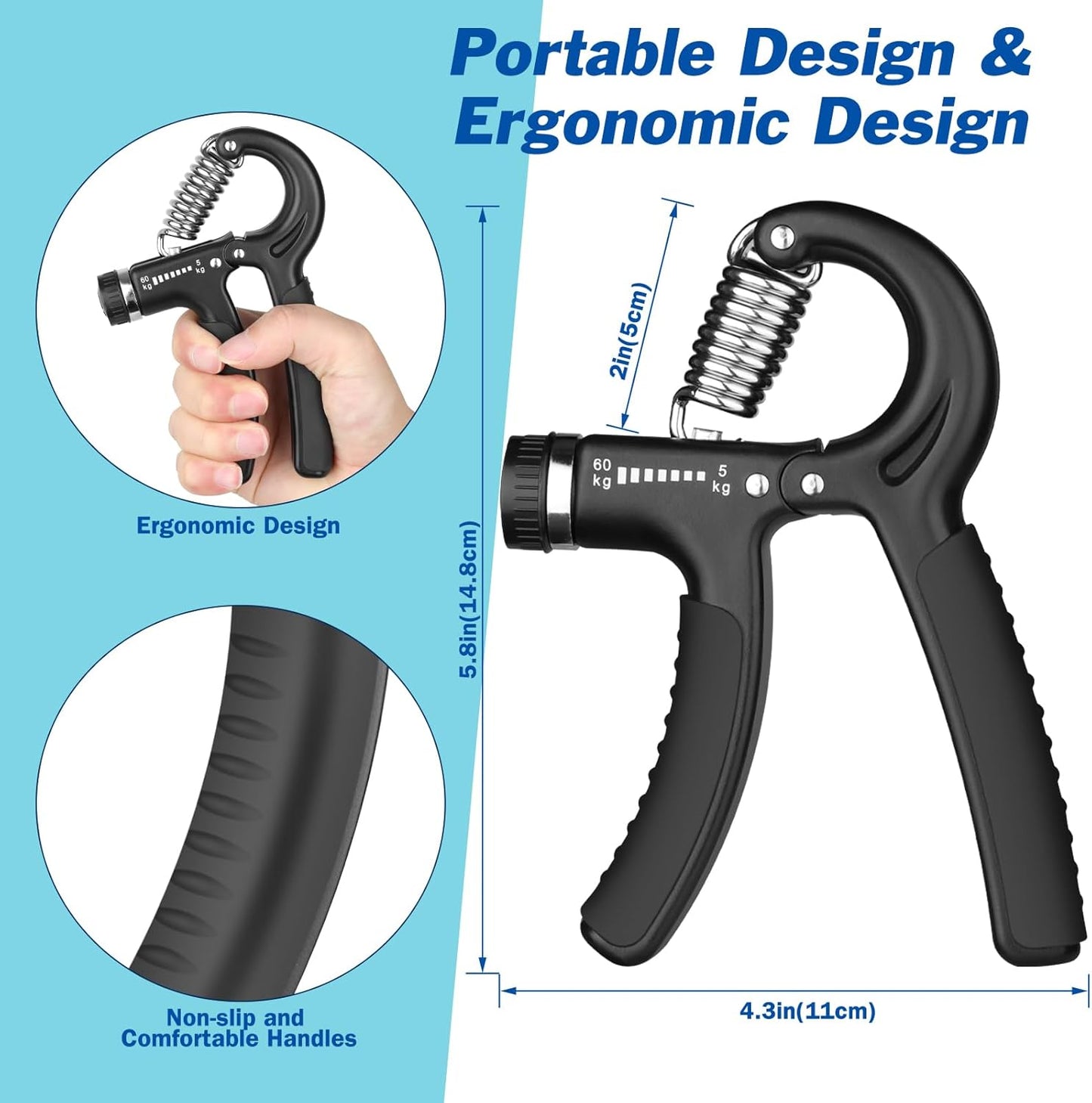 Grip Strength Trainer with Adjustable Resistance 11-132 Lbs (5-60Kg)