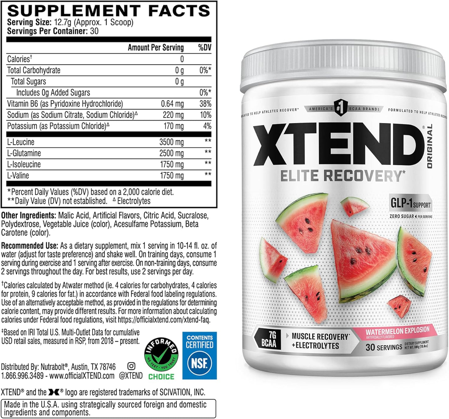 Xtend Original BCAA Powder, 7g BCAAs and 2.5g L-Glutamine for Muscle Recovery