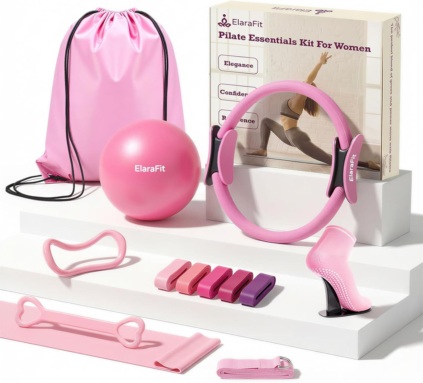 Home Pilates Ring and Ball Set for Women with 5 Resistance Bands