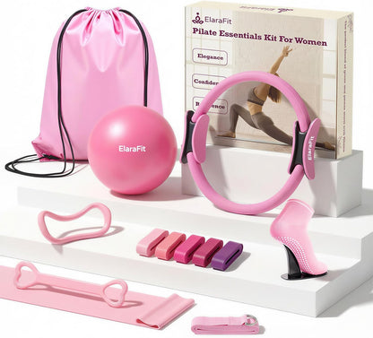 Home Pilates Ring and Ball Set for Women with 5 Resistance Bands
