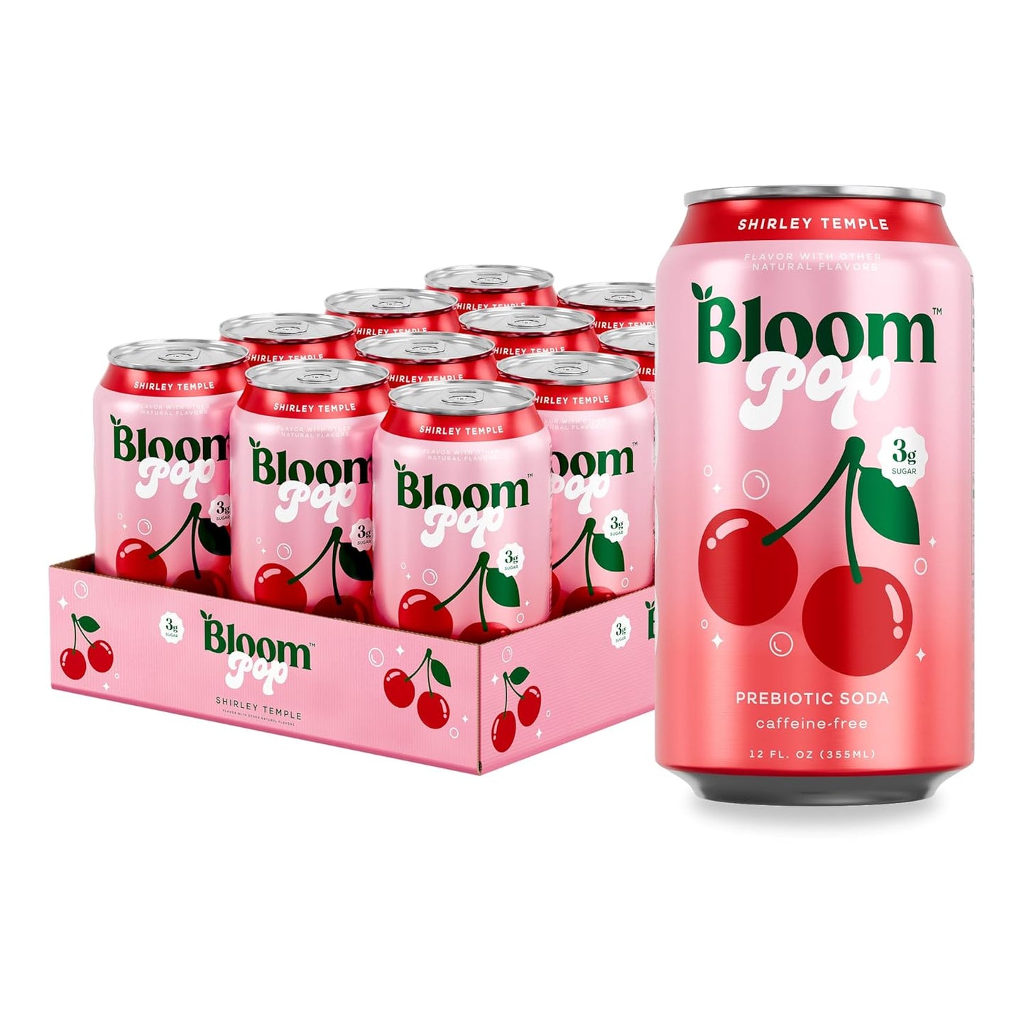 Bloom Pop Prebiotic Soda 12 Pack, Shirley Temple Flavor, 12Oz Cans