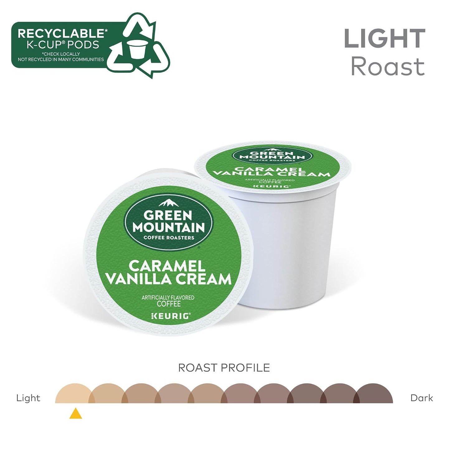 Green Mountain Coffee Roasters Caramel Vanilla Cream Keurig Single-Serve K-Cup Pods, Light Roast Coffee, 72 Count
