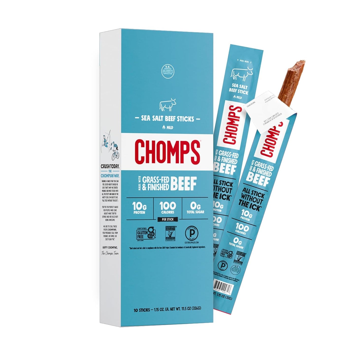 Chomps Grass-Fed Beef Jerky Snack Sticks