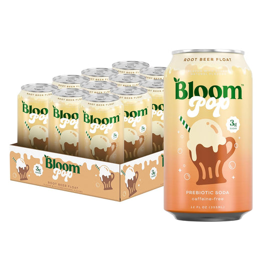 Bloom Pop Prebiotic Soda 12 Pack, Rootbeer Float Flavor, 12Oz Cans
