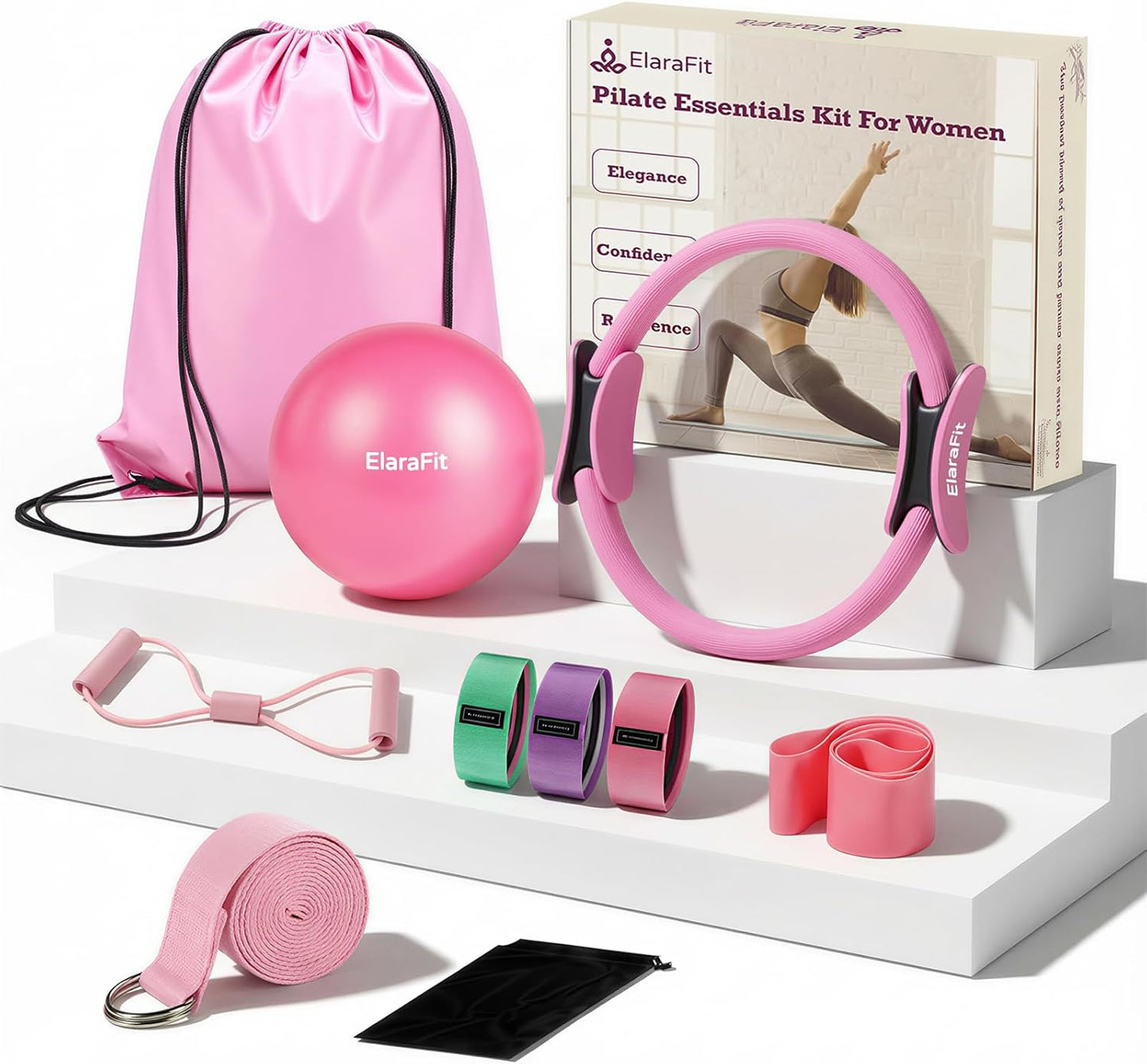 Home Pilates Ring and Ball Set for Women with 5 Resistance Bands
