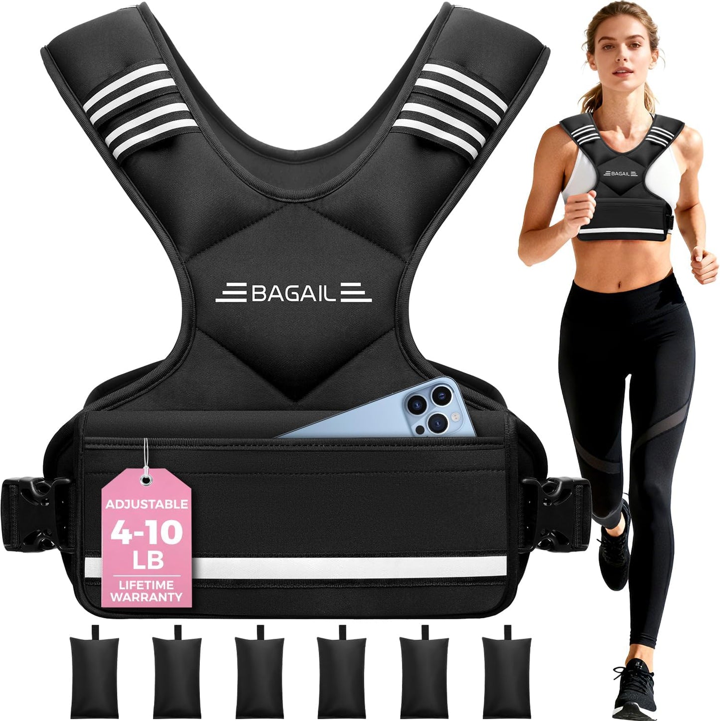 BAGAIL Adjustable Weighted Vest 4-10Lb/12-18Lb/20-32Lb