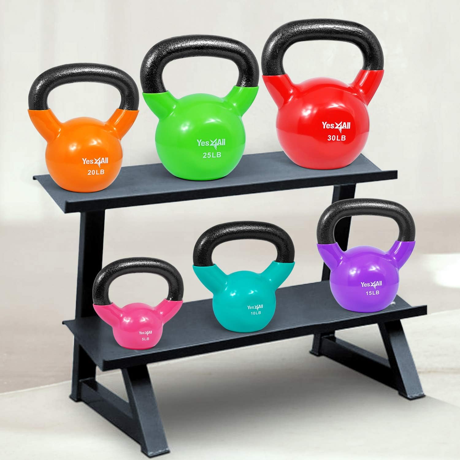 10 - 25lb Vinyl Coated Kettlebell Cast Iron Sets