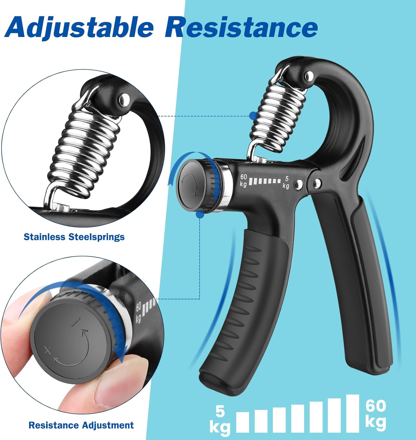 Grip Strength Trainer with Adjustable Resistance 11-132 Lbs (5-60Kg)