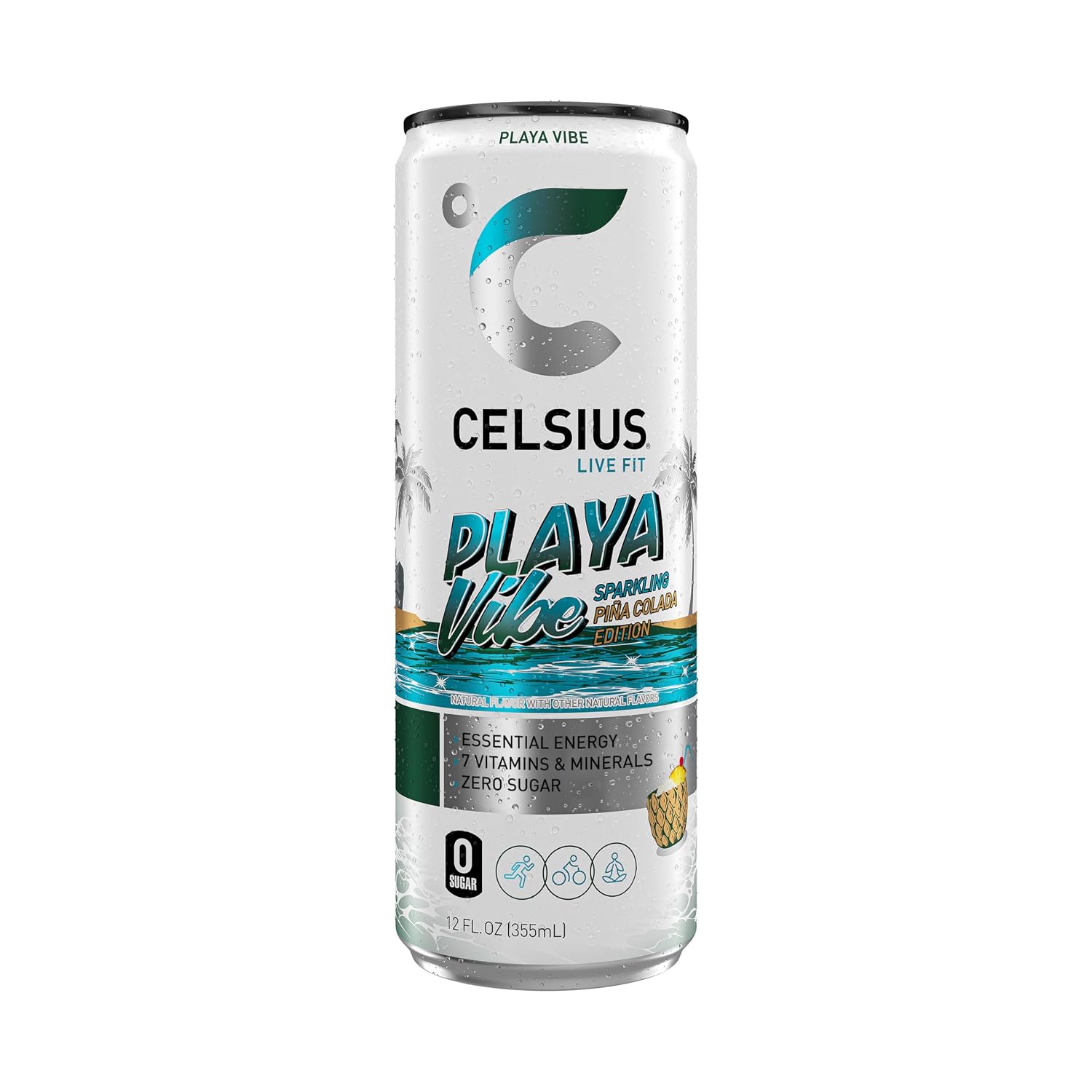CELSIUS PLAYA VIBE Sparkling Pina Colada, Sugar Free Energy Drink, 12 Fl Oz (Pack of 12)