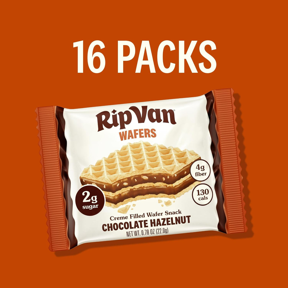 Rip Van Chocolate Hazelnut Wafer Cookies - Non GMO Keto Cookies - 16 Count