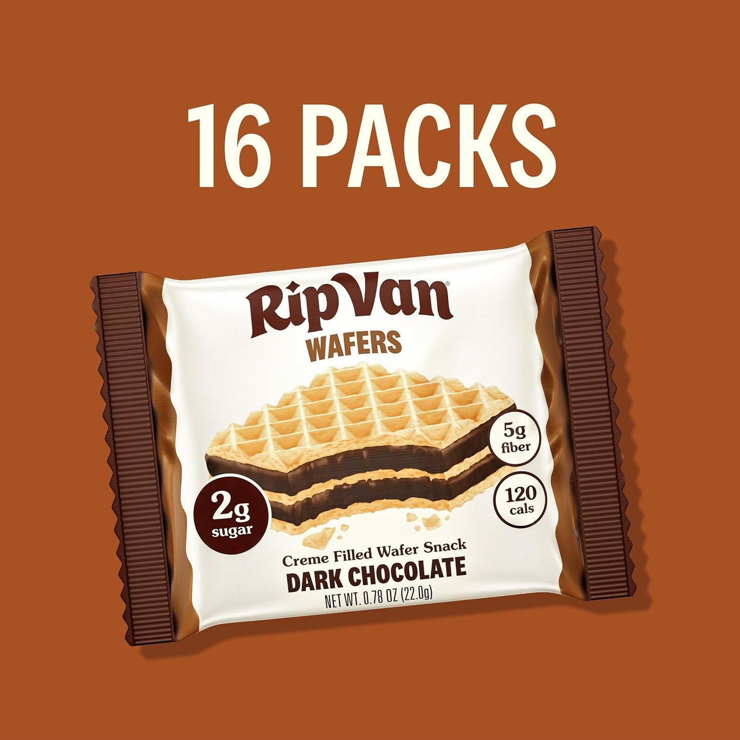 Rip Van Dark Chocolate Wafer Cookies - Non GMO Keto Cookies - 16 Count