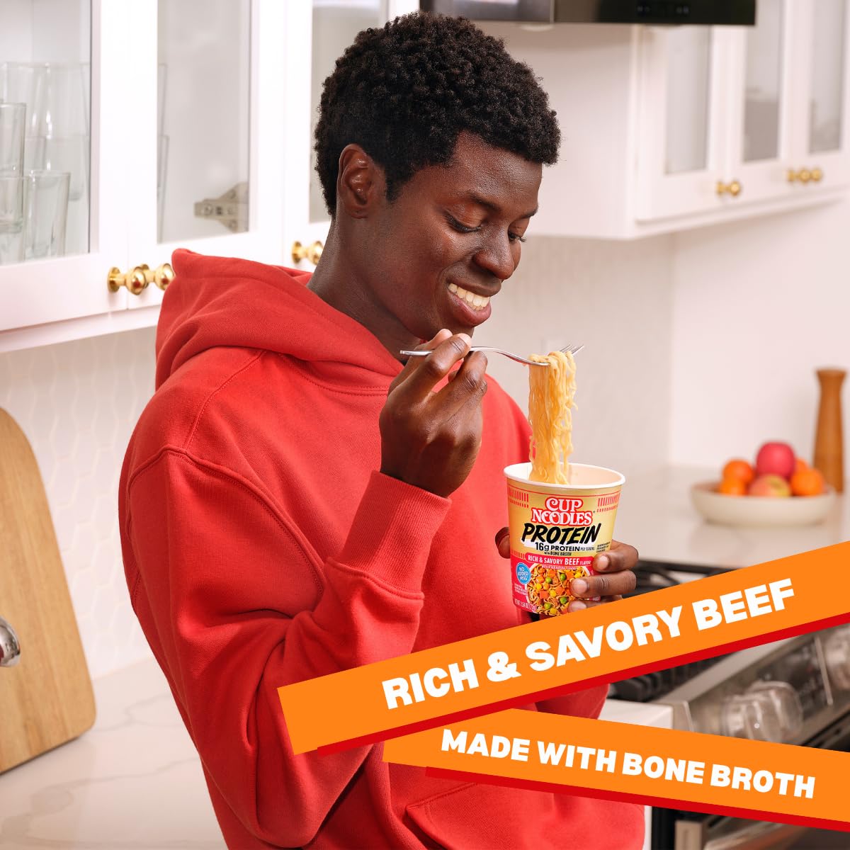 Nissin Cup Noodles Protein Ramen, Beef Flavor with Bone Broth, 16G Protein (Pack of 6)