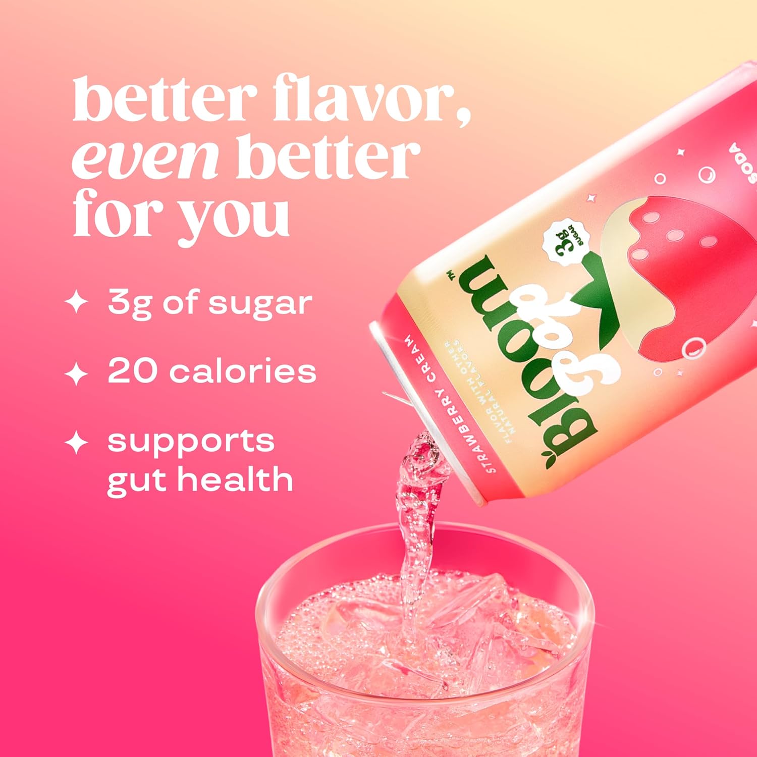 Bloom Pop Prebiotic Soda 12 Pack, Strawberry Cream Flavor, 12Oz Cans