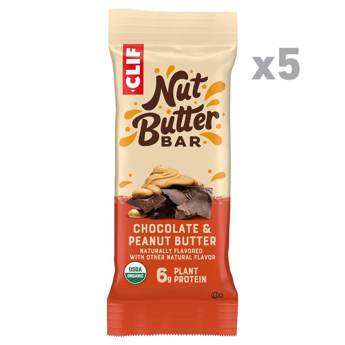 CLIF Nut Butter Bar - Chocolate Peanut Butter - Energy Snack Bars - Non-Gmo - USDA Organic - Plant Based - Low Glycemic - 1.76 Oz. (5 Pack)